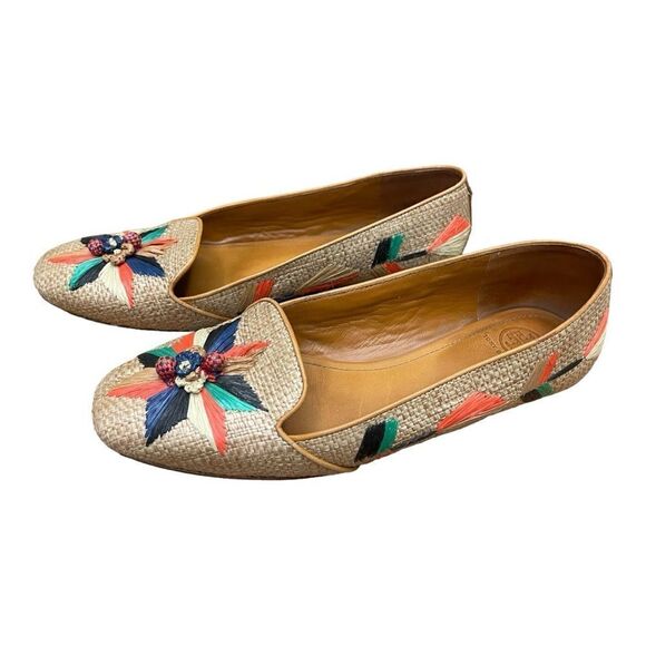 Tory Burch Neural Tan Raffia Straw Flats Size 9.5 Classic Beach Coast EUC - Picture 4 of 8